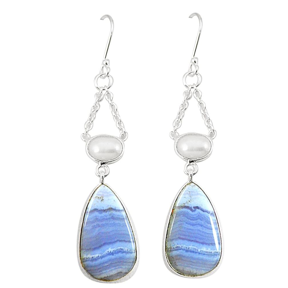 925 silver natural blue lace agate pearl dangle earrings jewelry m39391