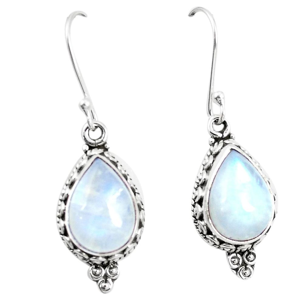 Natural rainbow moonstone 925 sterling silver dangle earrings m39430