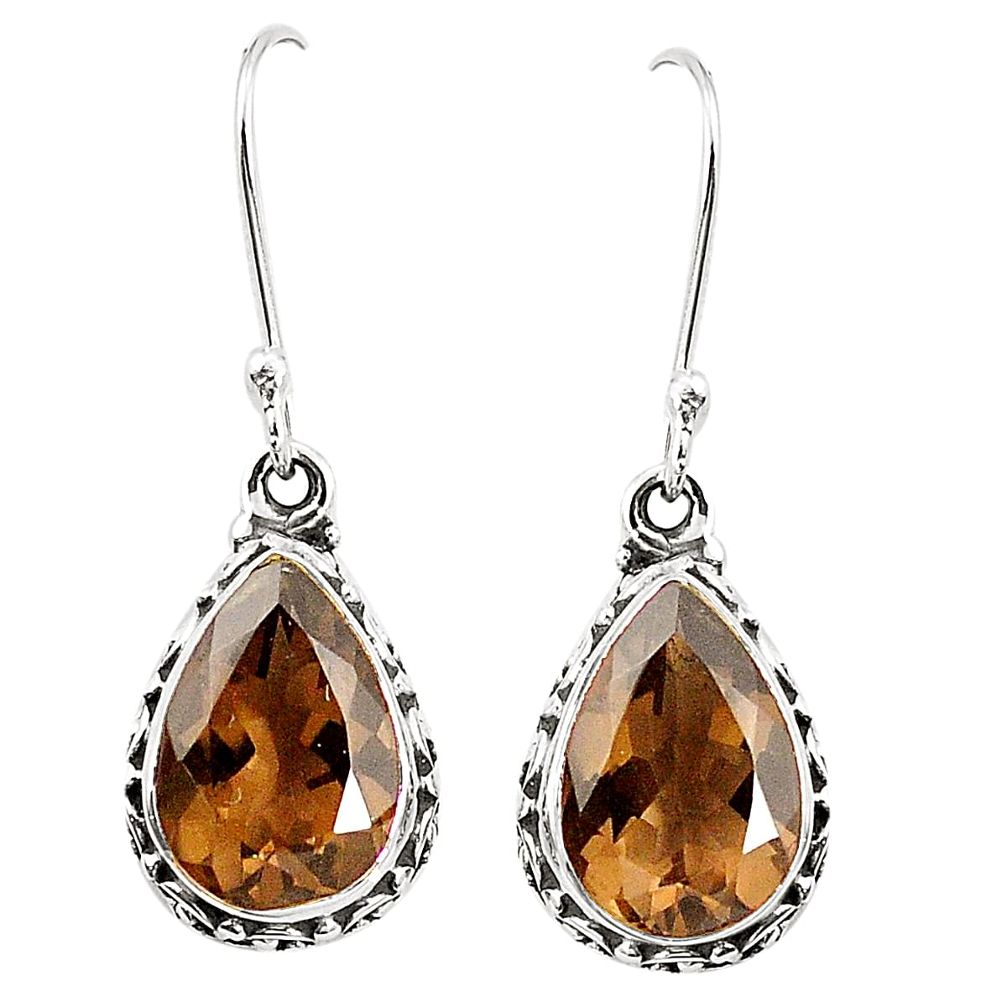 Brown smoky topaz 925 sterling silver dangle earrings jewelry m39472