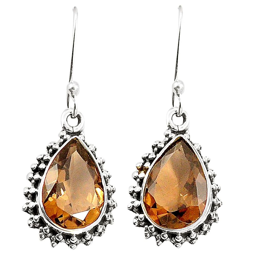 Brown smoky topaz 925 sterling silver dangle earrings jewelry m39476