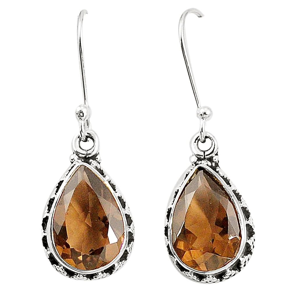Brown smoky topaz 925 sterling silver dangle earrings jewelry m39479