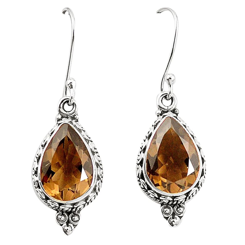 Brown smoky topaz 925 sterling silver dangle earrings jewelry m39480