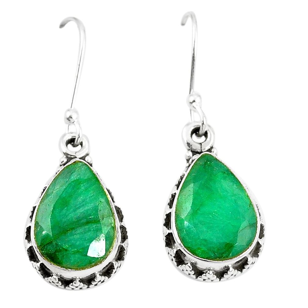 Natural green emerald 925 sterling silver dangle earrings m39481