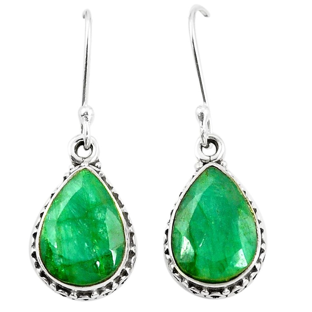Natural green emerald 925 sterling silver dangle earrings jewelry m39483