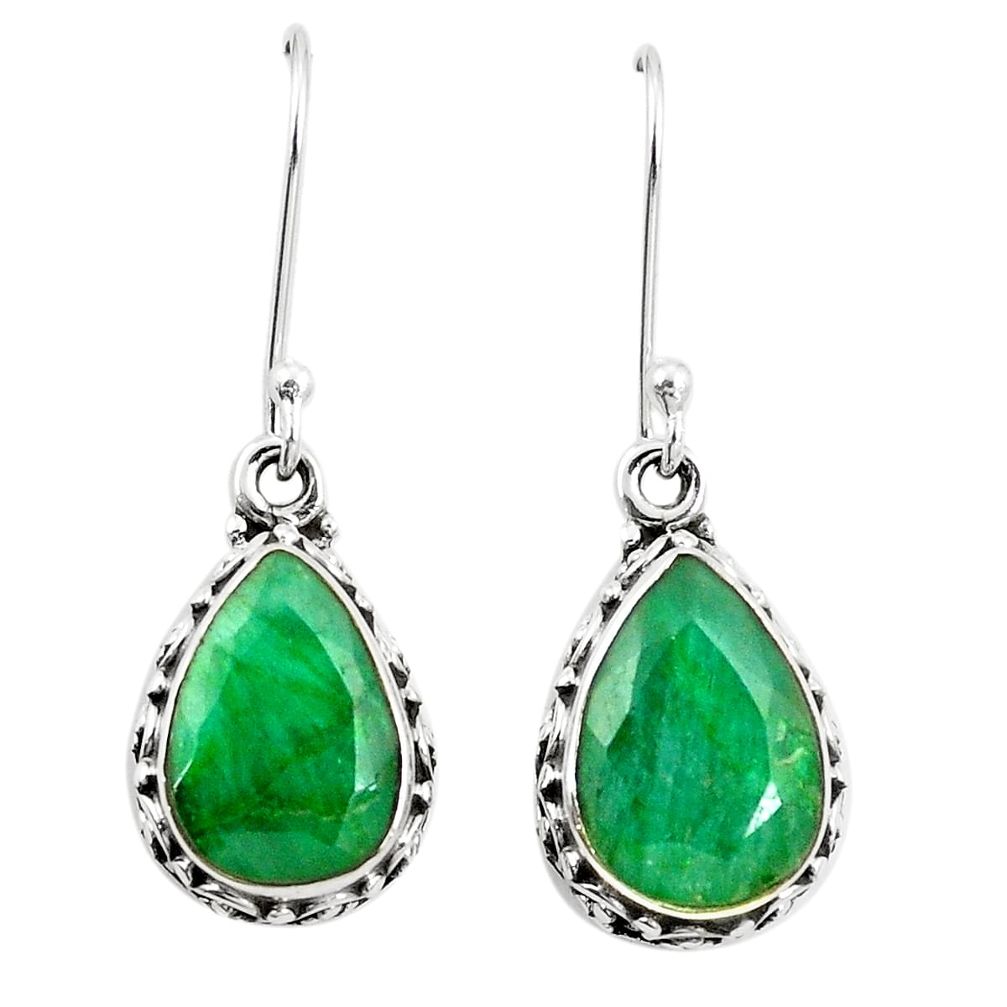 Natural green emerald 925 sterling silver dangle earrings jewelry m39486