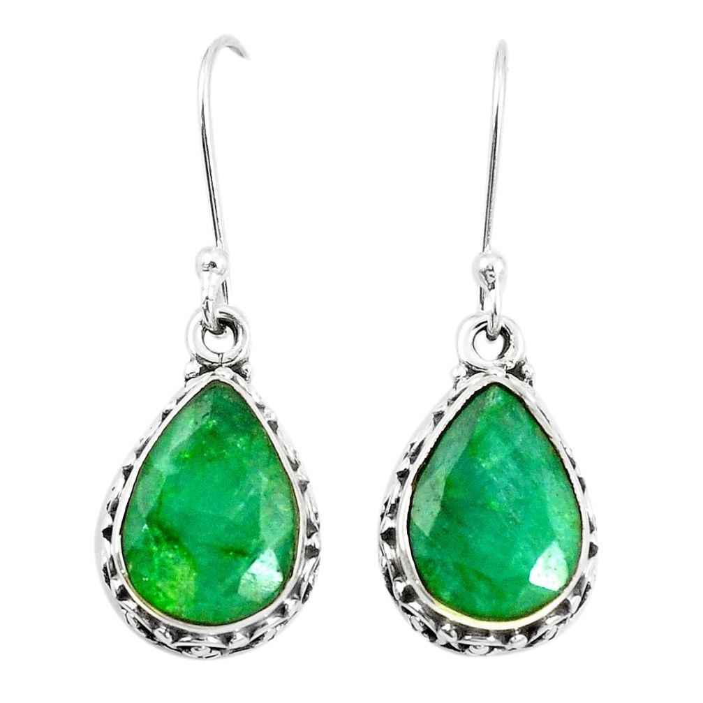Natural green emerald 925 sterling silver dangle earrings jewelry m39487