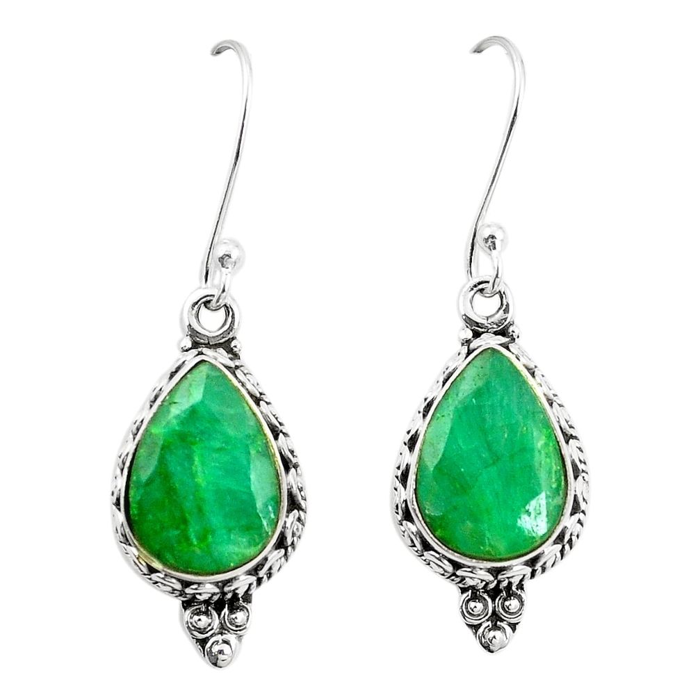 Natural green emerald 925 sterling silver dangle earrings m39491