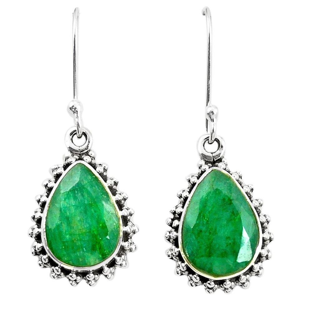 Natural green emerald 925 sterling silver dangle earrings m39492
