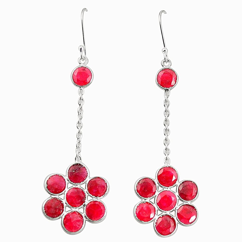 Natural red ruby 925 sterling silver dangle earrings jewelry m39945