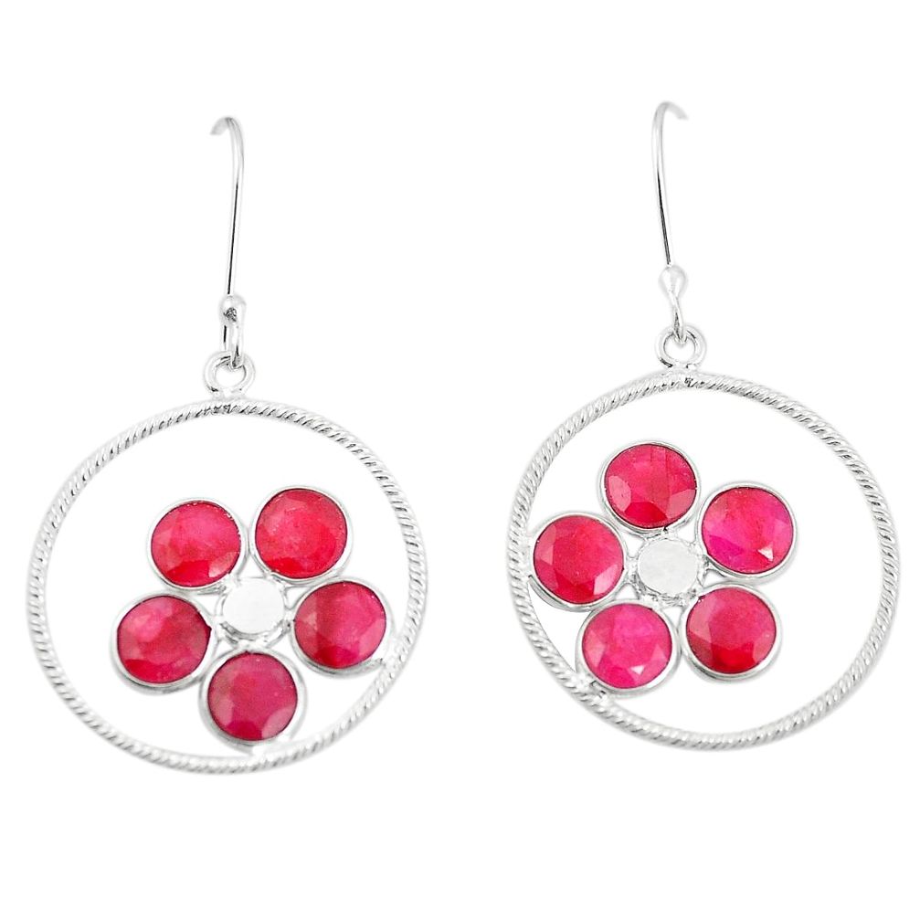 Natural red ruby 925 sterling silver dangle earrings jewelry m39962