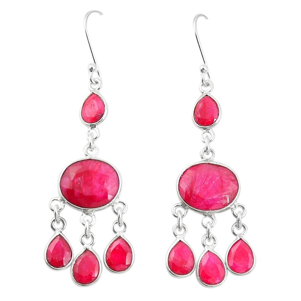 Natural red ruby 925 sterling silver dangle earrings jewelry m40007