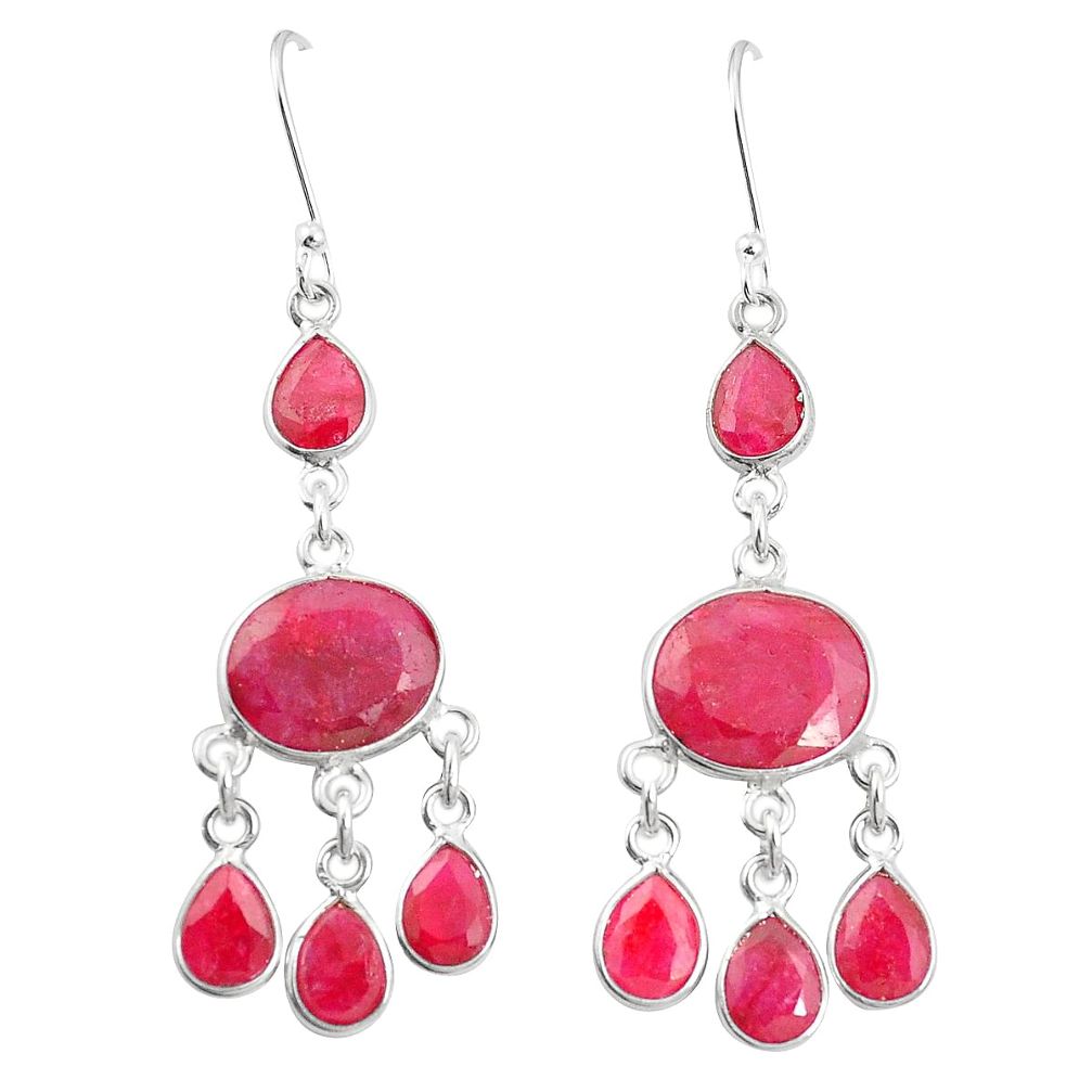 Natural red ruby 925 sterling silver dangle earrings jewelry m40009