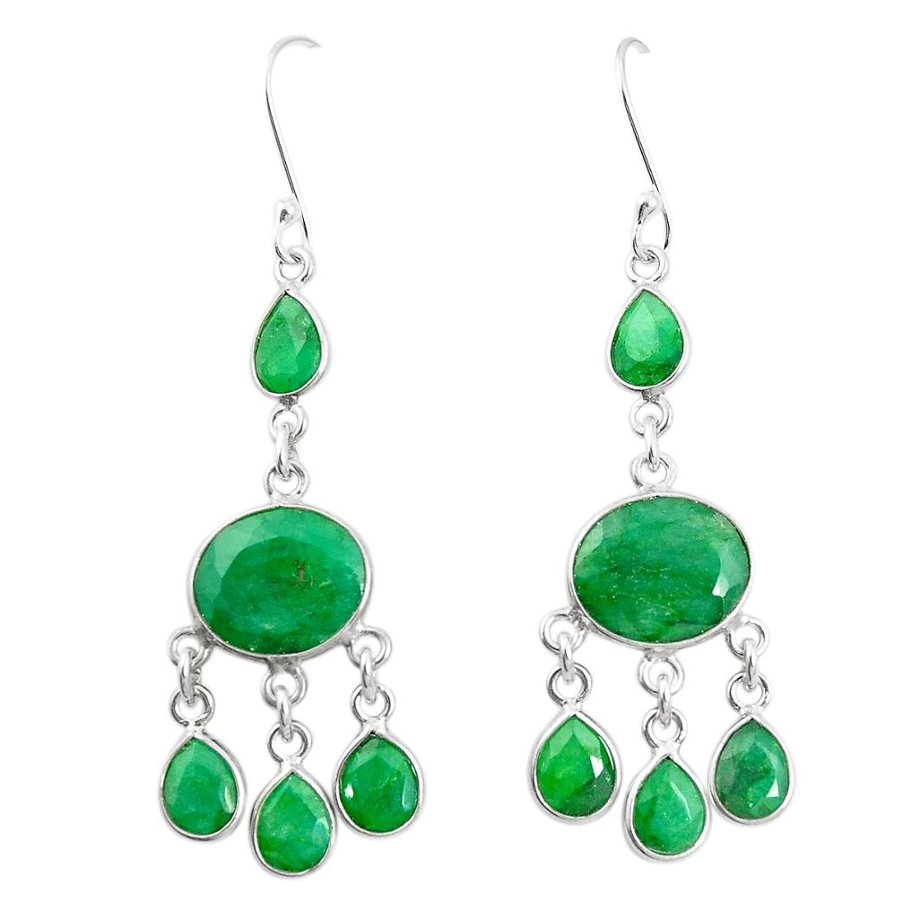 Natural green emerald 925 sterling silver dangle earrings m40017