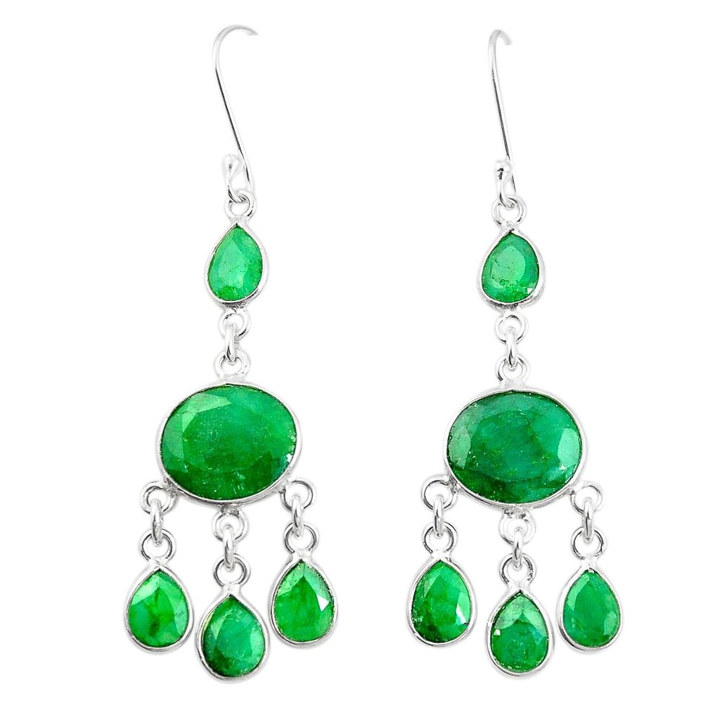 Natural green emerald 925 sterling silver dangle earrings m40019