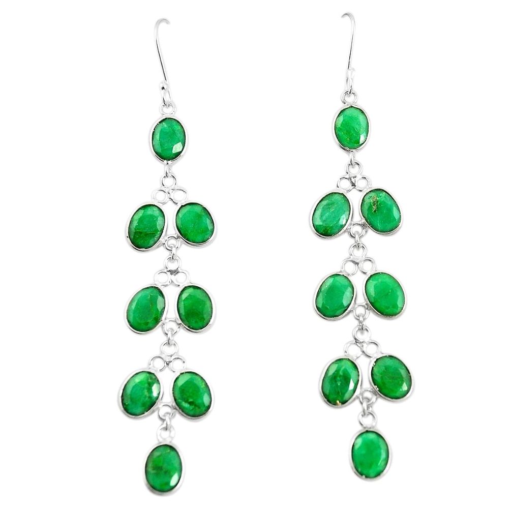 Natural green emerald 925 sterling silver dangle earrings jewelry m40051