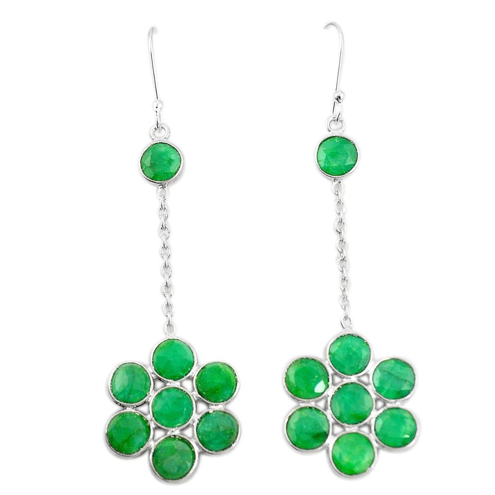 Natural green emerald 925 sterling silver dangle earrings m40056