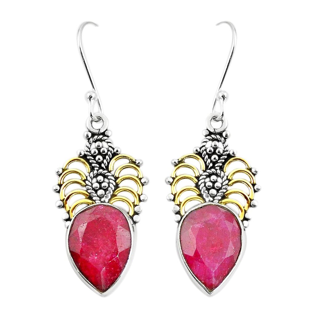 Natural red ruby 925 sterling silver 14k gold dangle earrings m40321