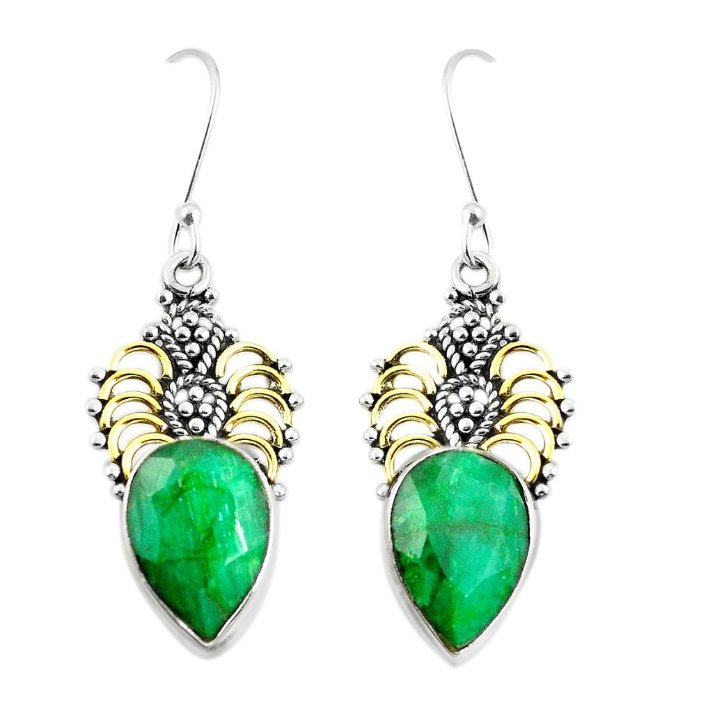 Natural green emerald 925 silver 14k gold dangle earrings jewelry m40325