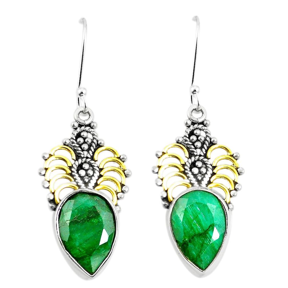 Natural green emerald 925 silver 14k gold dangle earrings jewelry m40326