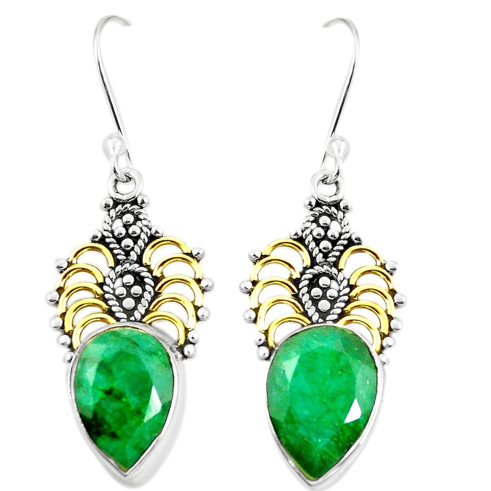 Natural green emerald 925 silver 14k gold dangle earrings jewelry m40327