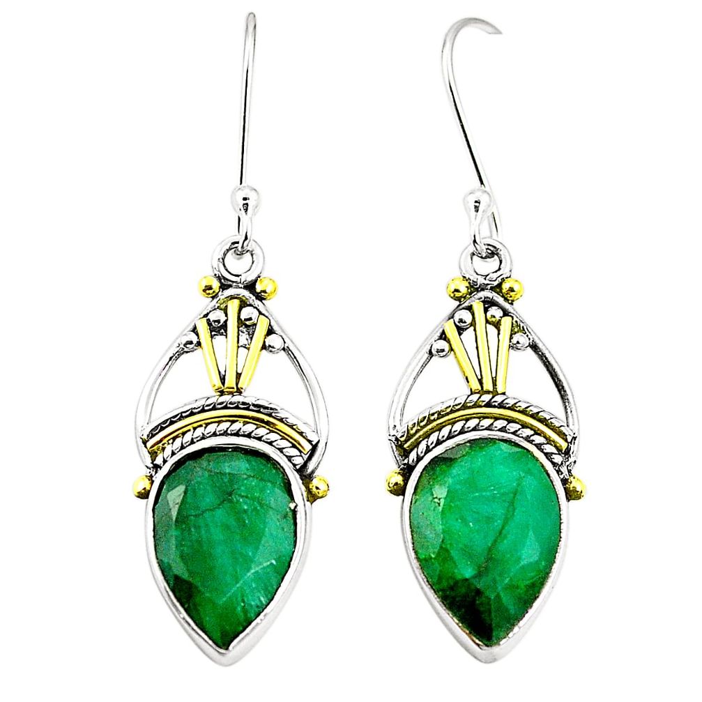 Natural green emerald 925 silver 14k gold dangle earrings jewelry m40347