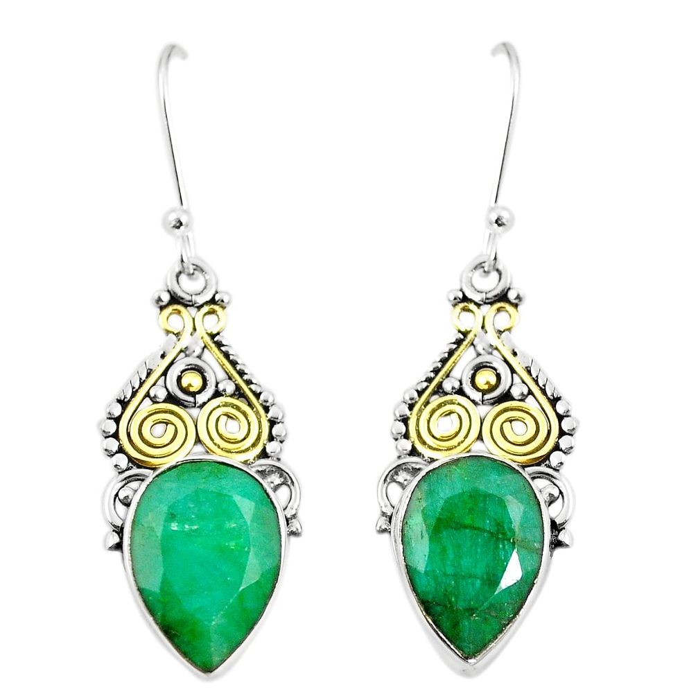 Natural green emerald 925 sterling silver dangle earrings m40364