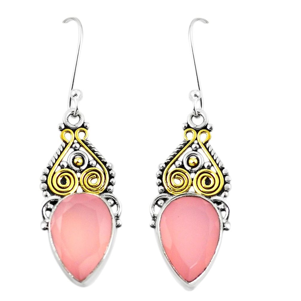 Natural pink rose quartz 925 sterling silver dangle earrings jewelry m40370