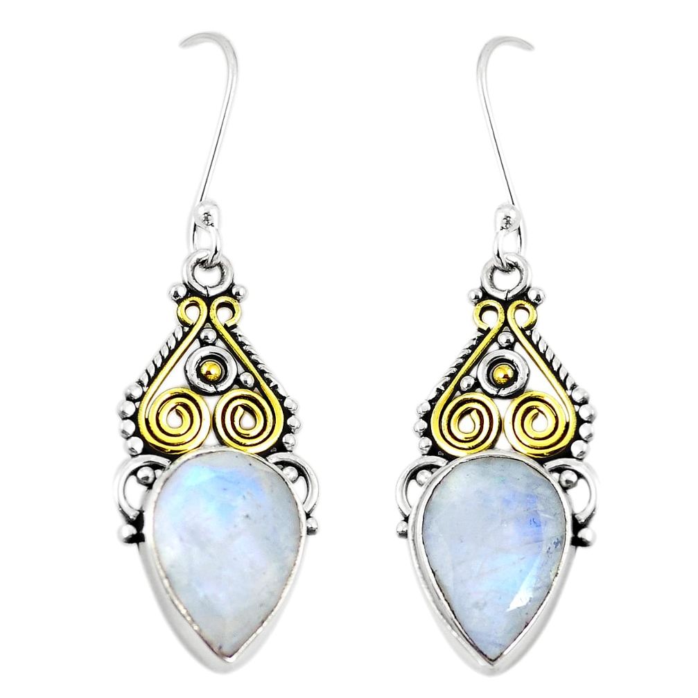 Natural rainbow moonstone 925 sterling silver dangle earrings m40375