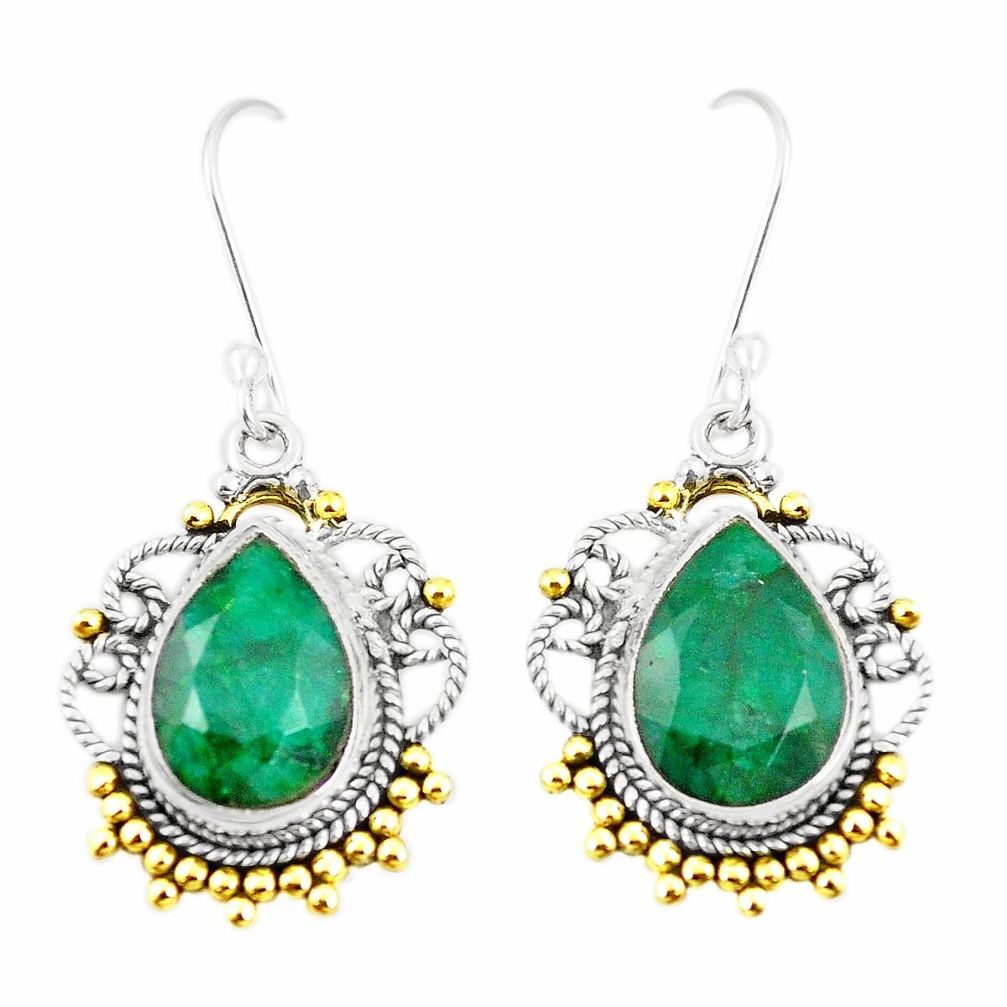 Natural green emerald 925 silver 14k gold dangle earrings jewelry m40405