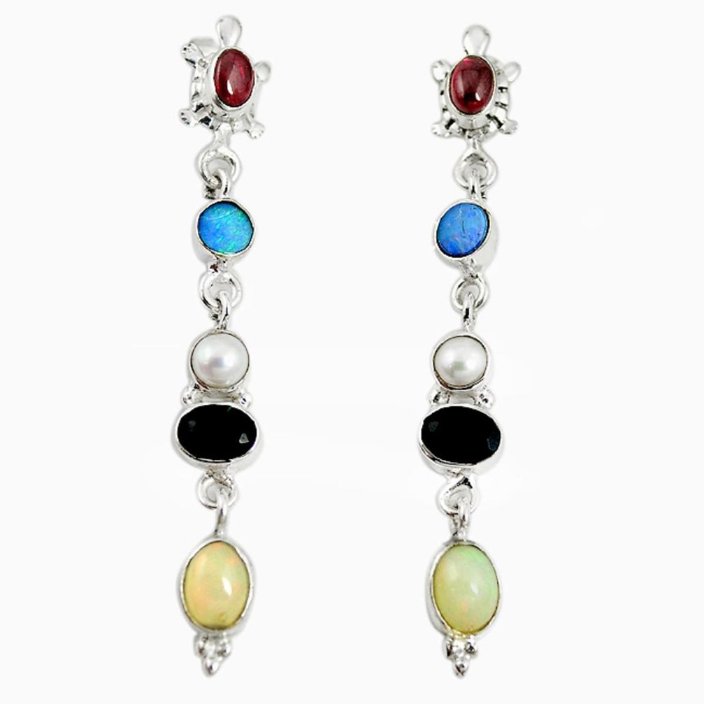 Natural multi color ethiopian opal pearl 925 silver dangle earrings m4043