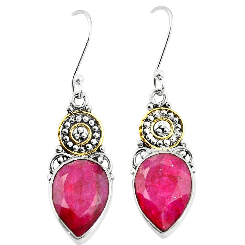 925 sterling silver natural red ruby 14k gold dangle earrings jewelry m40444