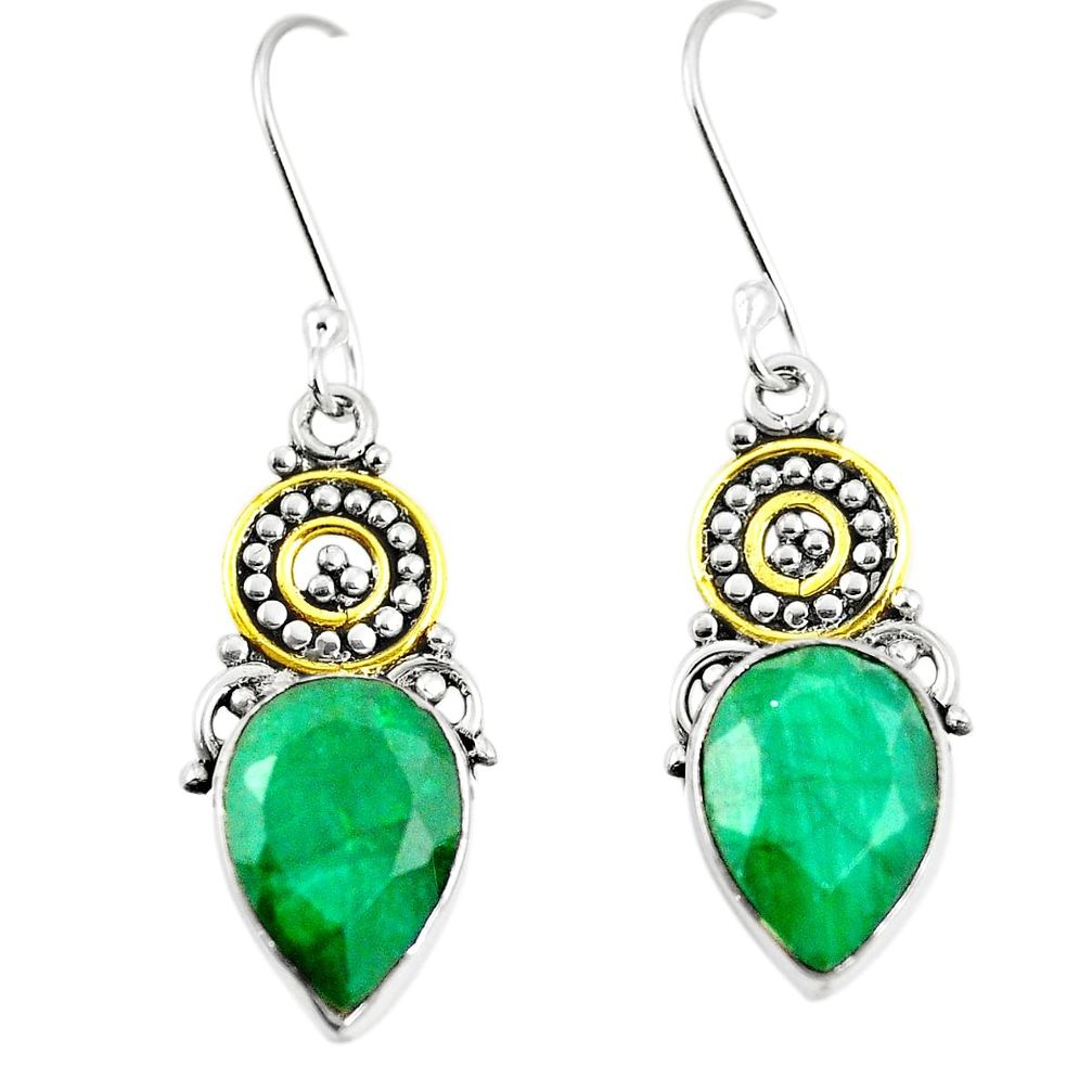 Natural green emerald 925 silver 14k gold dangle earrings jewelry m40445