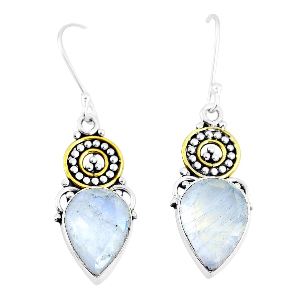 925 sterling silver natural rainbow moonstone 14k gold dangle earrings m40454