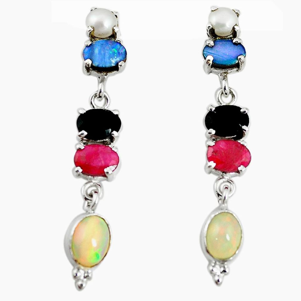 925 silver natural multi color ethiopian opal pearl dangle earrings m4057