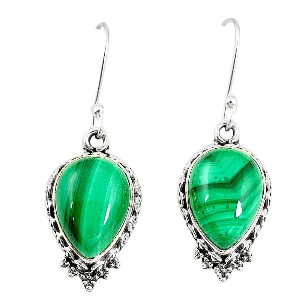 Natural green malachite (pilot's stone) 925 silver dangle earrings m41249