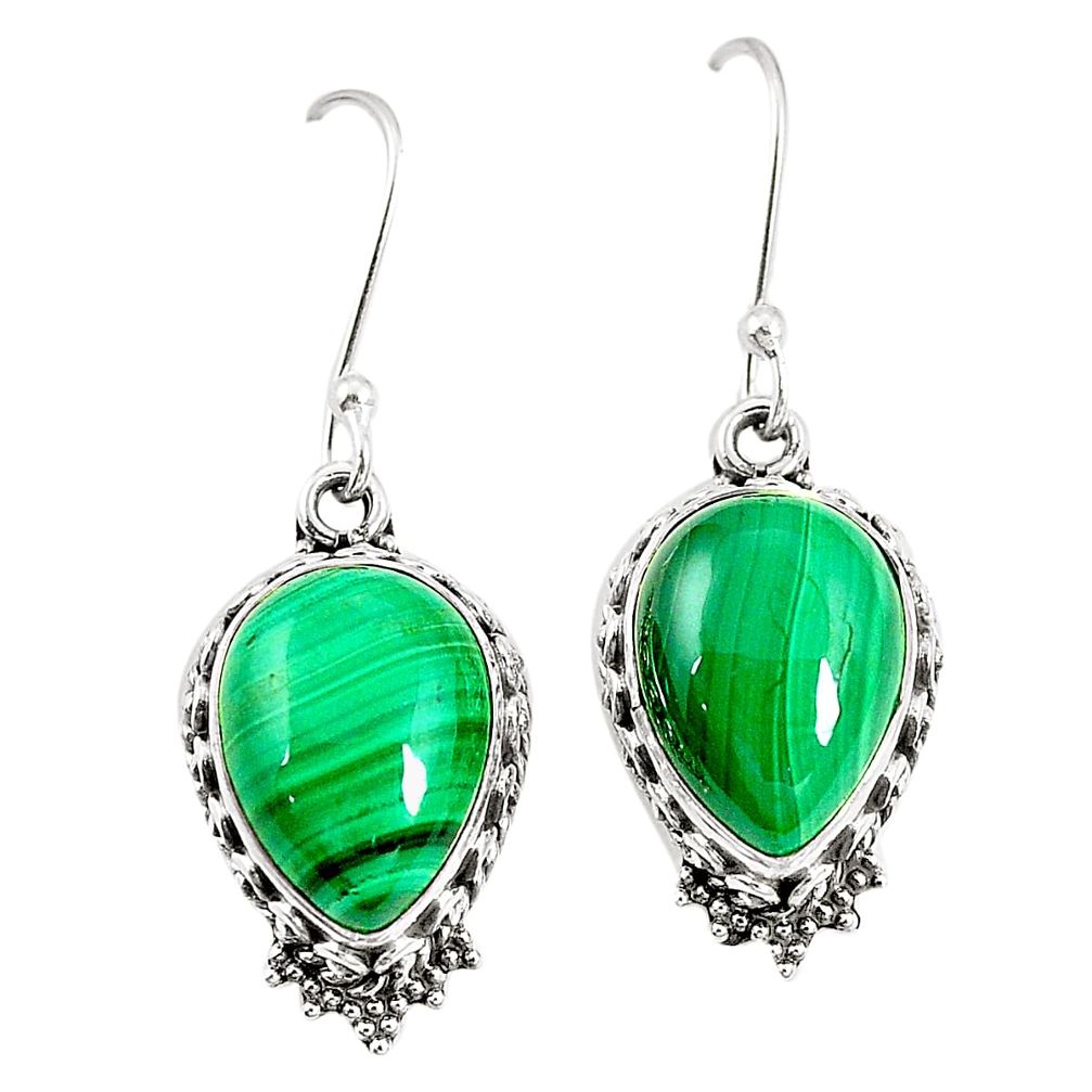 Natural green malachite (pilot's stone) 925 silver dangle earrings m41250