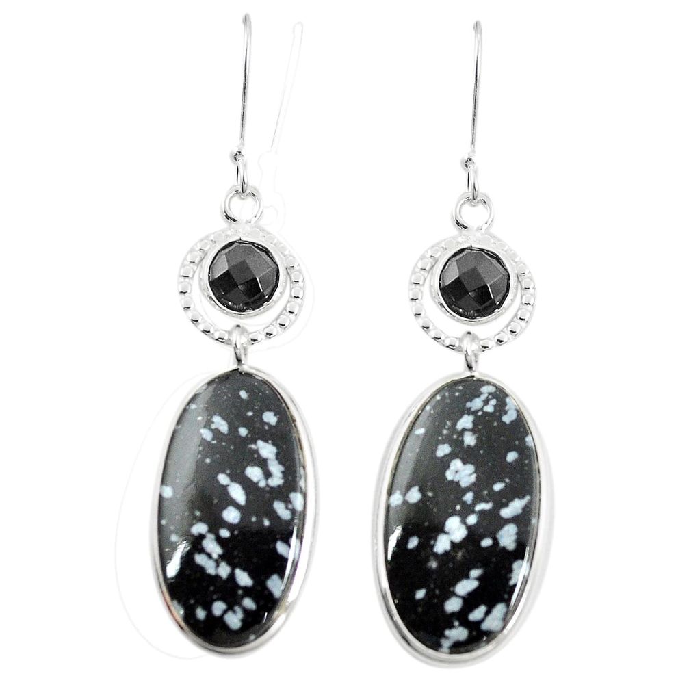 Natural black australian obsidian 925 silver dangle earrings m41262