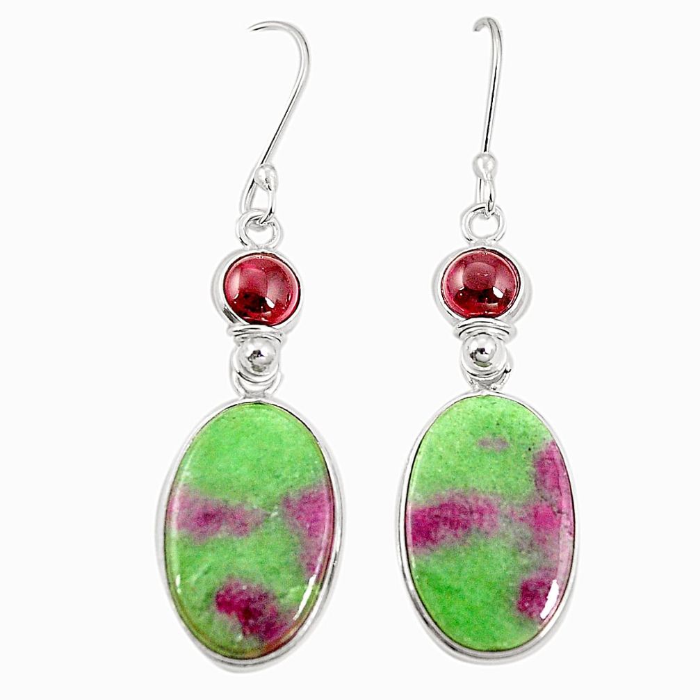 925 silver natural pink ruby zoisite red garnet dangle earrings m41290