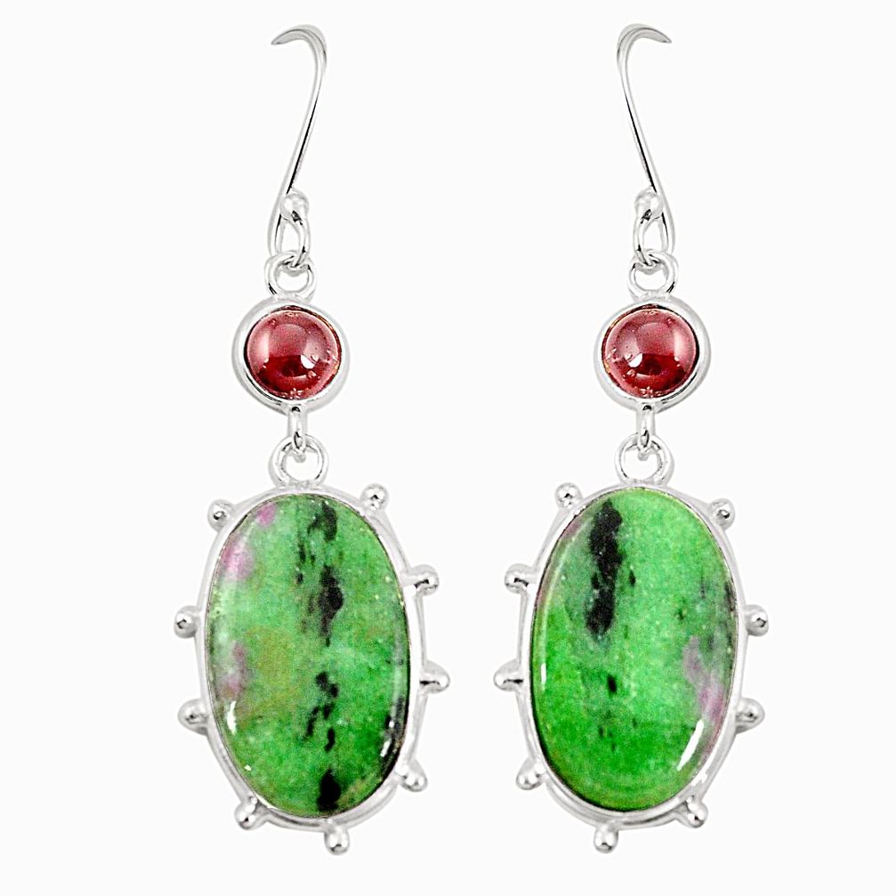 Natural green ruby zoisite garnet 925 sterling silver dangle earrings m41291