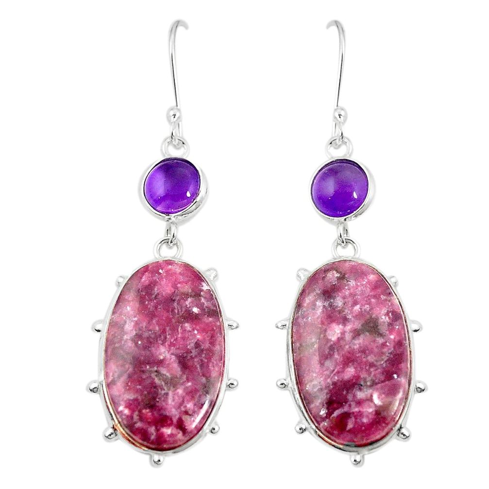 925 silver natural purple lepidolite amethyst dangle earrings jewelry m41317