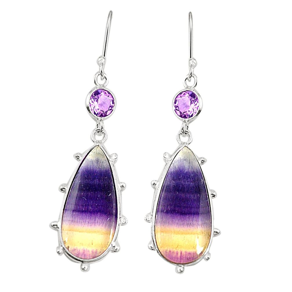 Natural multi color fluorite amethyst 925 silver dangle earrings m41339