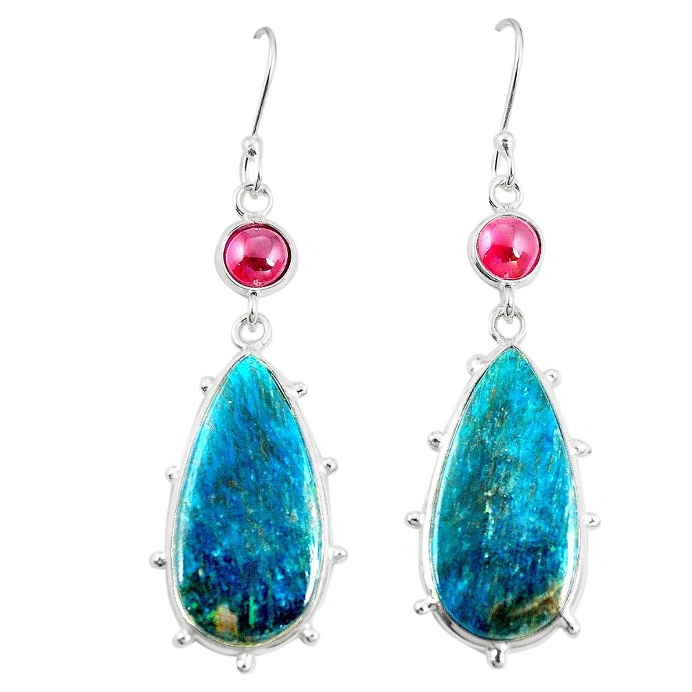 Natural blue shattuckite red garnet 925 silver dangle earrings jewelry m41358