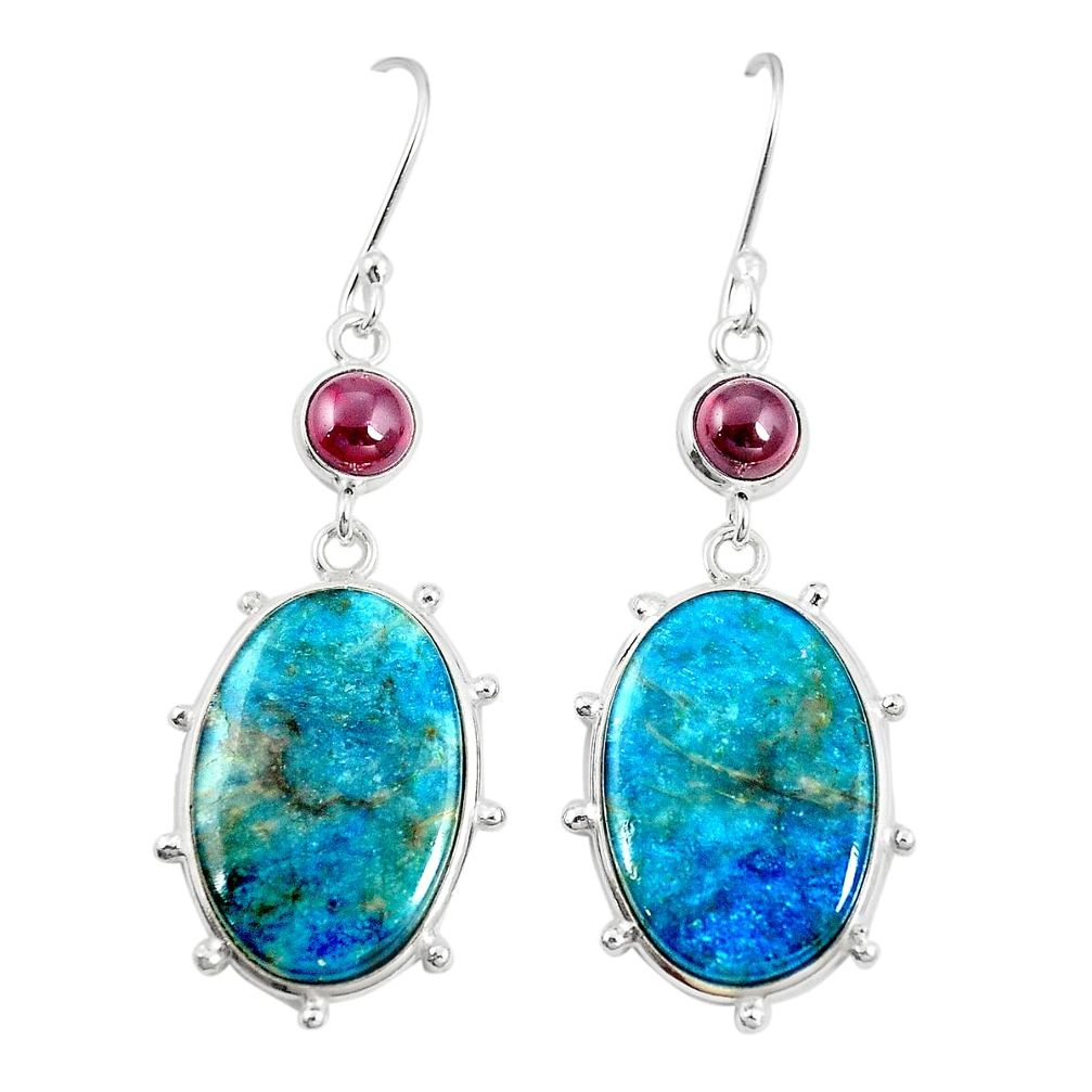 925 silver natural blue shattuckite red garnet dangle earrings jewelry m41360