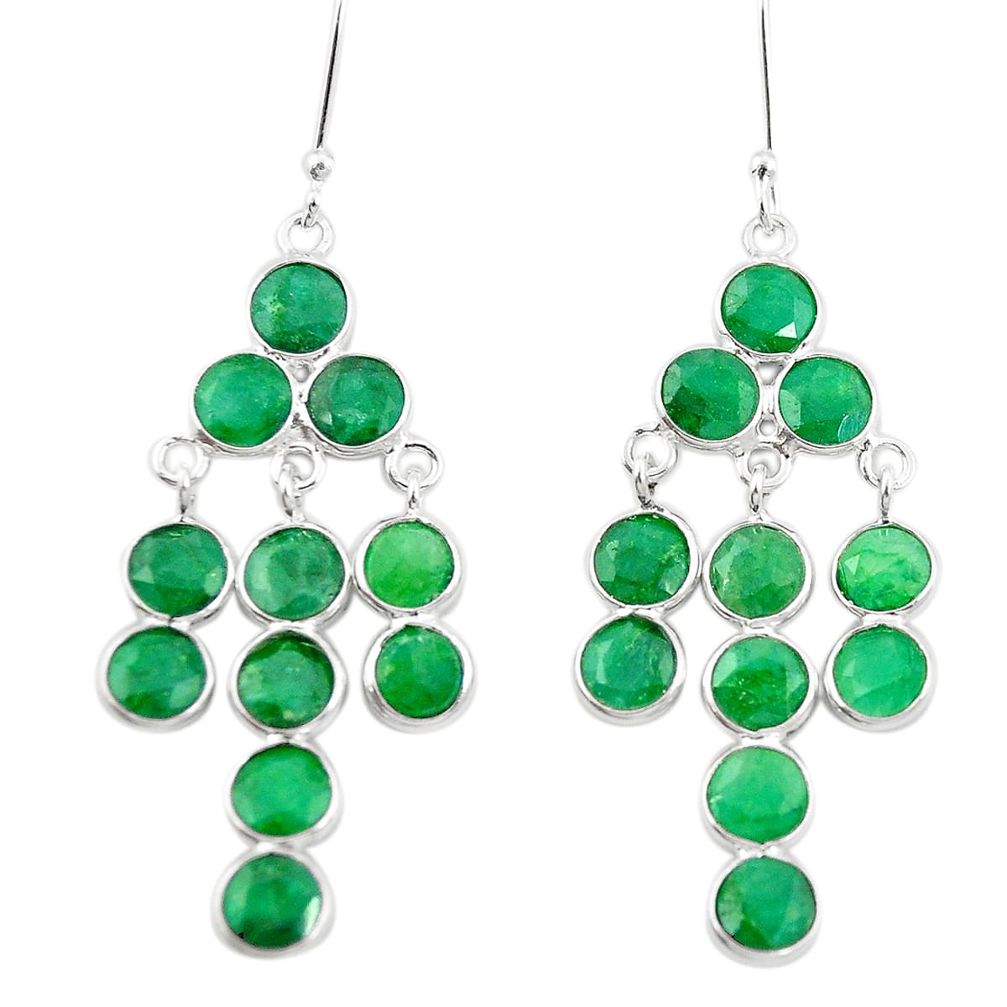 Natural green emerald 925 sterling silver chandelier earrings m42448
