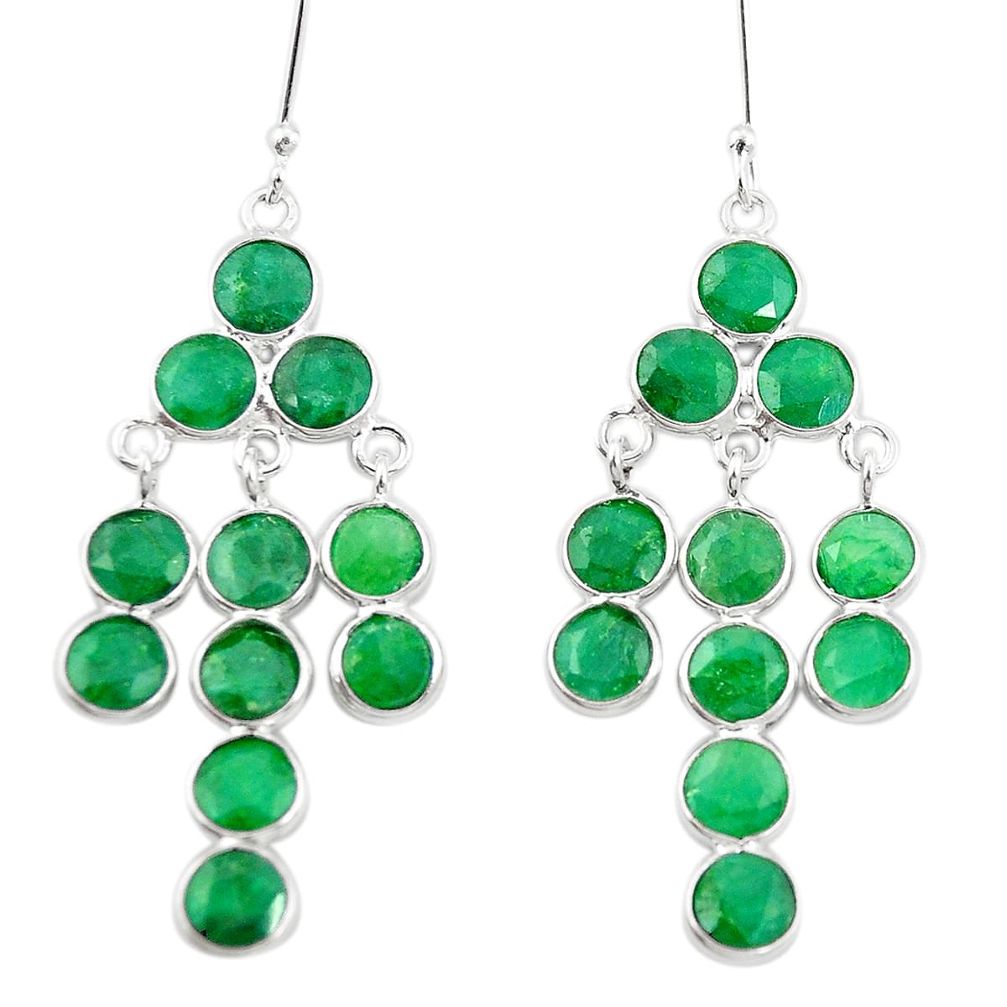 Natural green emerald 925 sterling silver chandelier earrings m42451
