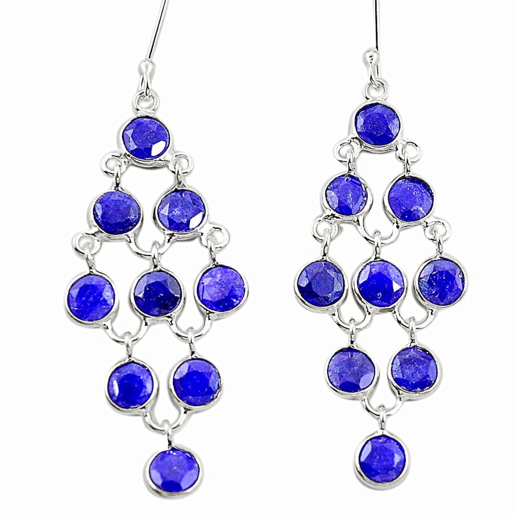 Natural blue sapphire 925 sterling silver dangle earrings m42461