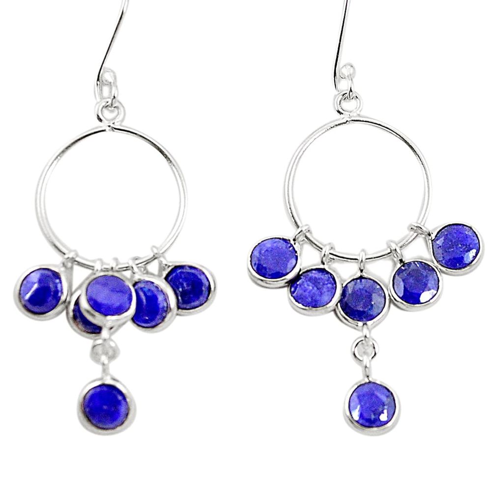 Natural blue sapphire 925 sterling silver chandelier earrings m42499