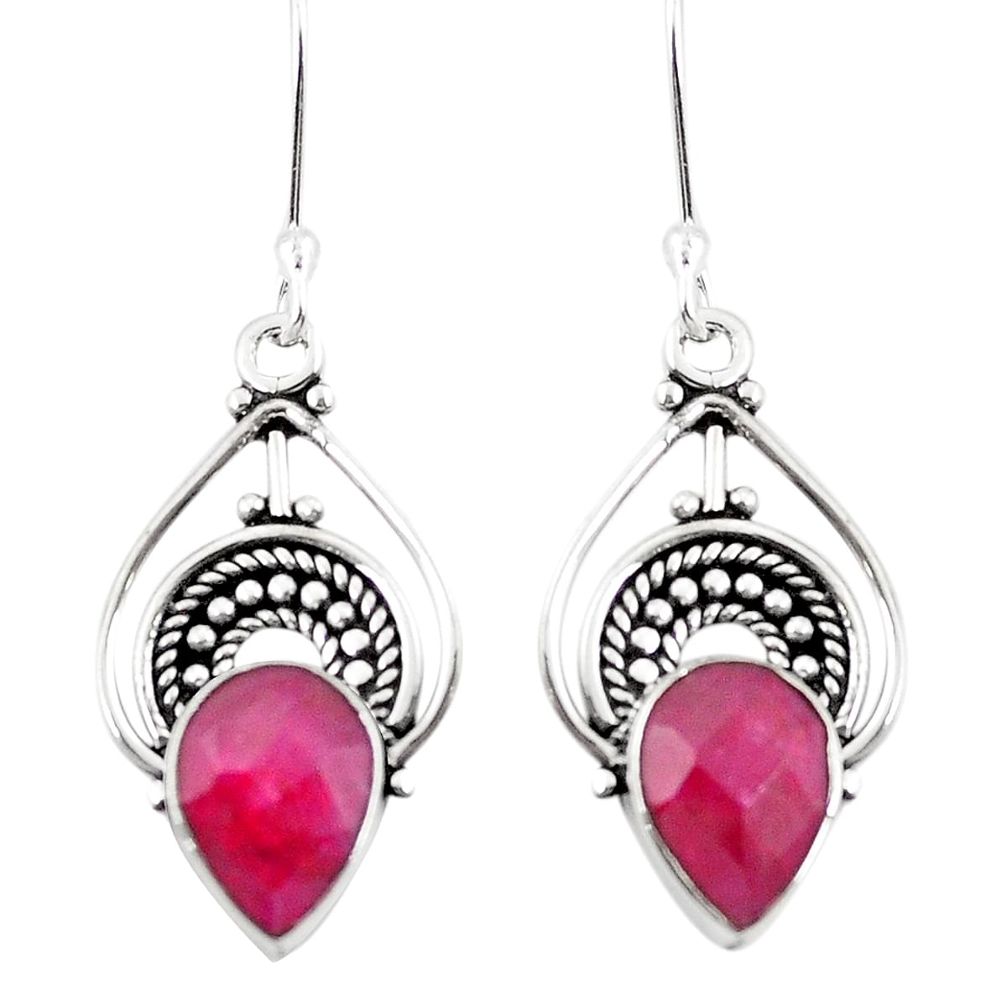Natural red ruby 925 sterling silver dangle earrings jewelry m42578