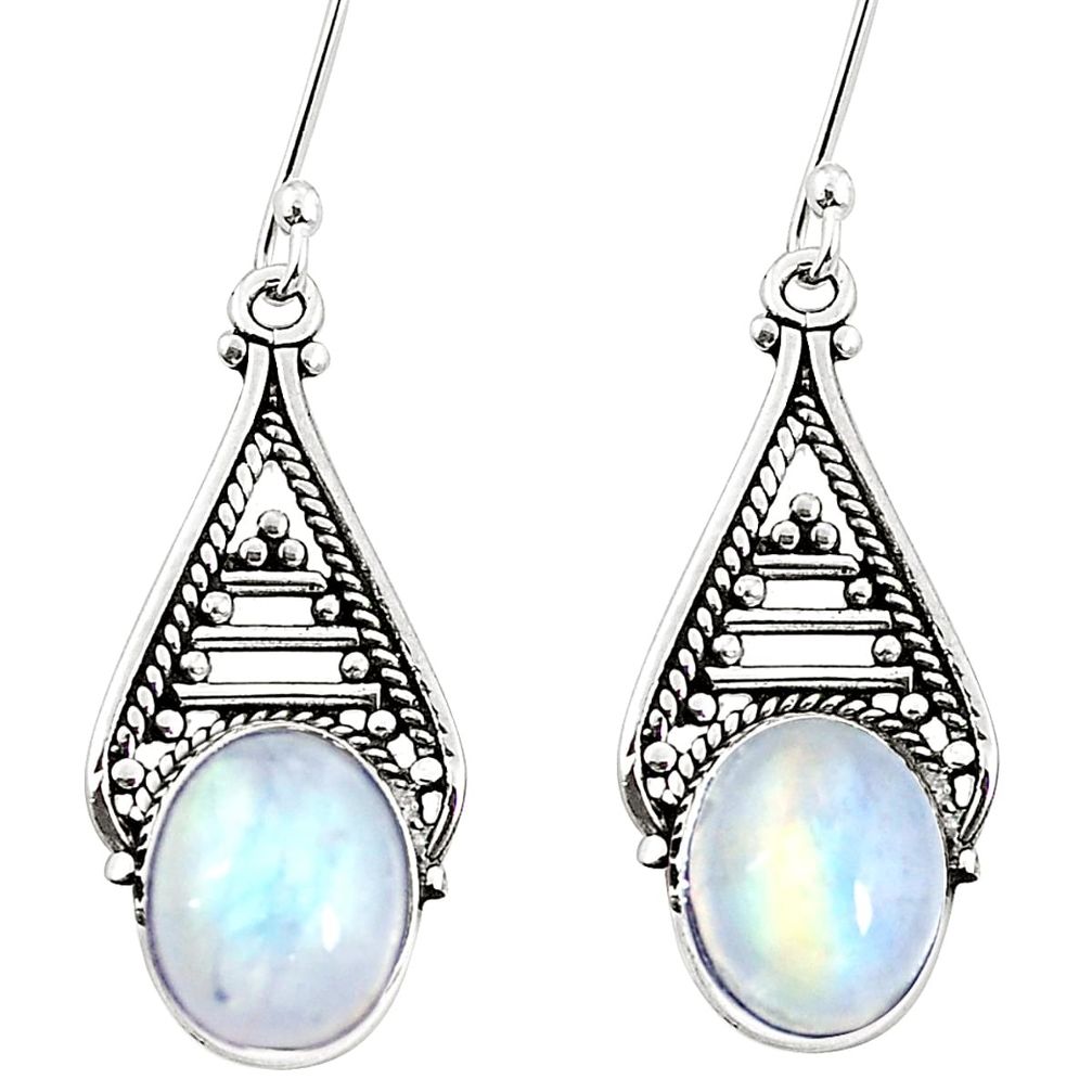 Natural rainbow moonstone 925 sterling silver dangle earrings m42590