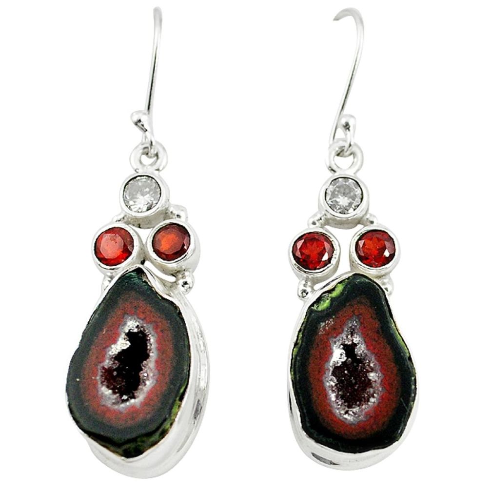 Natural brown geode druzy garnet 925 silver dangle earrings jewelry m4261